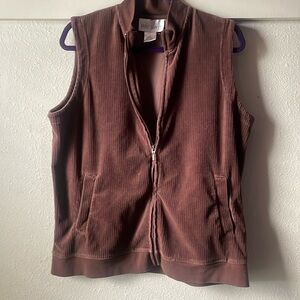 Vintage Sport Savvy brown ribbed velour sleeveless zip up sweater vest